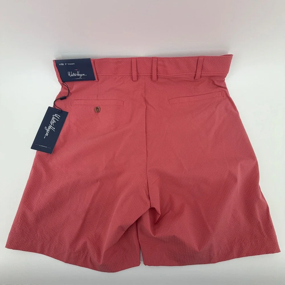 Walter Hagen Clubhouse Men Pink Rouge Seersucker Golf Short 36W 8in MGA14211 NWT